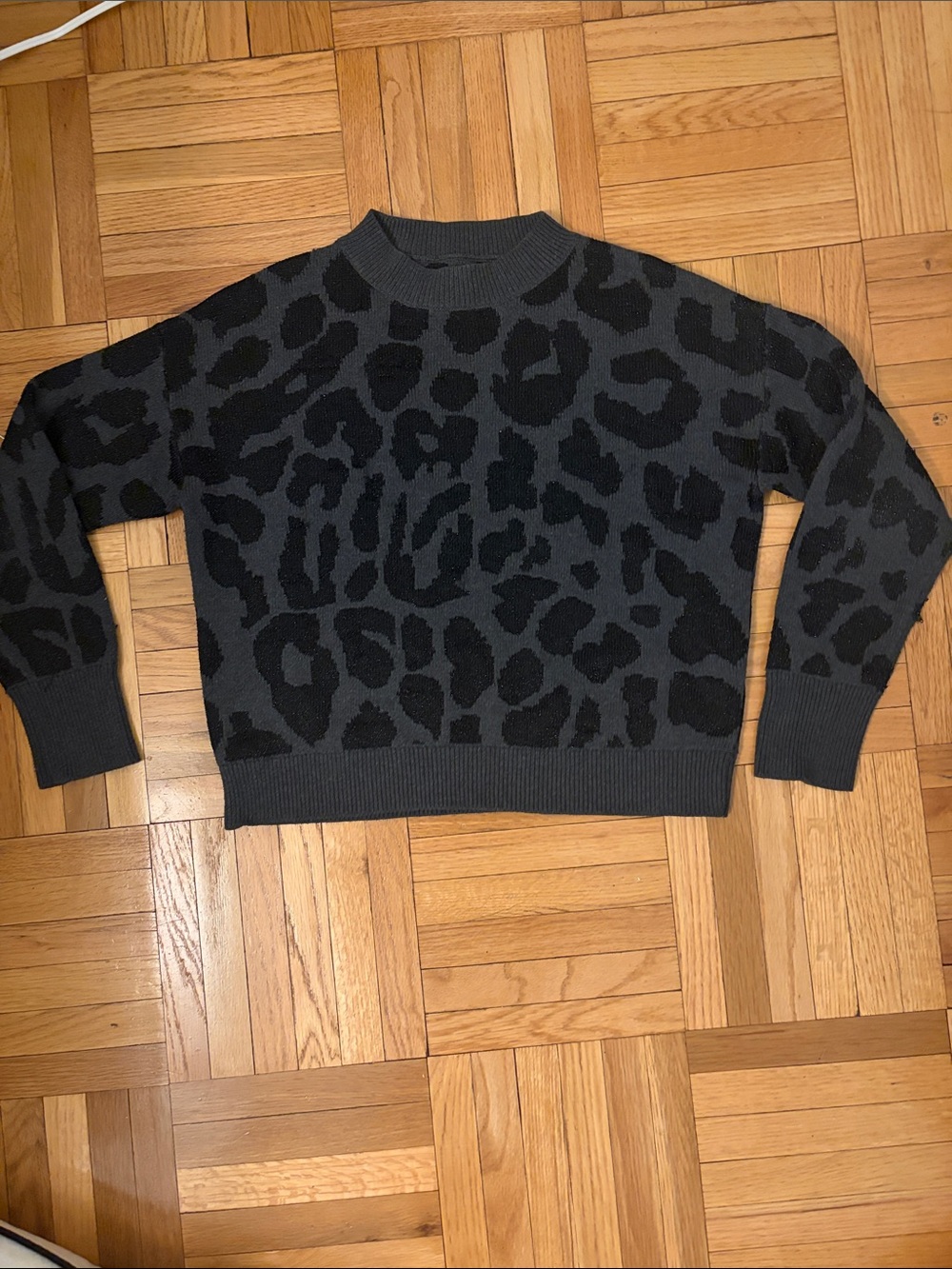 RtA Charcoal Gray and Black Leopard Crewneck Sweater